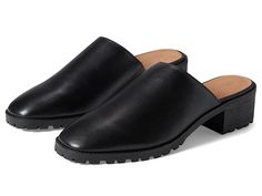 Madewell The Mindy Lugsole Mule in Leather - Women's Clog/Mule Shoes : True Black : Get an undeniably chic look and enjoy exceptional comfort by stepping out in the Madewell The Mindy Lugsole Mule in Leather. Leather upper, lining, and insole. Slip-on style for easy on and off. Closed toe design. Stacked block heel. Synthetic outsole. Imported. Measurements: Heel Height: 1 3 4 in Weight: 14 oz Platform Height: 1 2 in Product measurements were taken using size 9, width M. Please note that measure Black Mules Shoes, Madewell Boots, Studded Clogs, Velvet Sandals, Black Leather Mules, Mule Shoes, Clog Heels, Saddle Leather, Loafer Mules