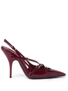 Miu Miu 105mm buckle-detail Slingblack Pumps - Farfetch Mui Mui Shoes, Fun Couple Games, Deep Red Dress, Mui Mui, Burgundy Bag, Red Accessories, Slingback Heel, Slingback Pump, Trend Setter