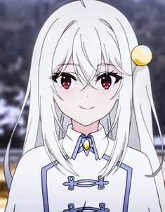 an anime character with long white hair and red eyes