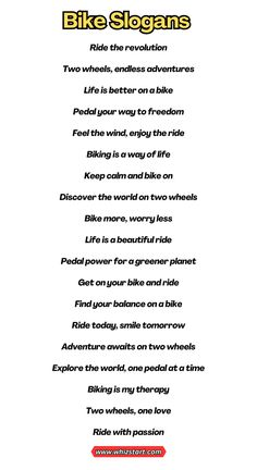 a poem written in two different languages on a white background with the words bike slogans