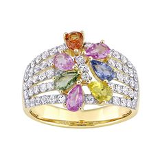 Featuring an array of colorful sapphire stones, this Stella Grace cluster ring adds a vibrant touch to any outfit.Click on this JEWELRY & WATCHES GUIDE to learn about fit, styles, materials and more! Metal: 14k gold Packaging: boxed Width: 14.8 mm Finish: polishedSTONE DETAILS Stone type: blue sapphire, pink sapphire, white sapphire, orange sapphire, yellow sapphire, green sapphire Total weight: 2 9/10 ct. Shape: pear, round Setting: prong Gemstones may have been treated to enhance their appeara Multicolor Sapphire Multi-stone Ring, Multicolor Multi-stone Sapphire Ring, Multicolor Sapphire Ring In Fine Jewelry Style, Multicolor Sapphire Gemstone Ring, Multicolor Sapphire Ring With Prong Setting, Multicolor Brilliant Cut Sapphire Ring For Formal Occasions, Multicolor Sapphire Ring With Diamond Accents, Multicolor Sapphire Ring With Brilliant Cut, Elegant Multicolor Brilliant Cut Sapphire Ring