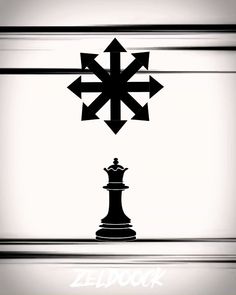 a black and white photo of a chess board with arrows pointing up to the king