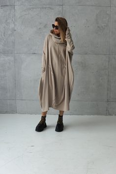 Dress Plus Size |Cotton Knit Dress | Aesthetic Clothing | Maternity Dress | Oversized Tunic | Aesthetic Sweatshirt by DIDRESS on Etsy Oversized Beige Dress For Loungewear, Oversized Long Beige Dress, Oversized Cream Dress For Fall, Oversized Beige Lagenlook Dress, Oversized Dresses For Loungewear In Fall, Oversized Long Sleeve Cotton Dress, Oversized Long Sleeve Lagenlook Tunic, Oversized Lagenlook Long Sleeve Tunic, Oversized Cotton Tunic For Fall