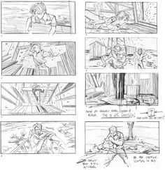 an animation storyboard with several different scenes