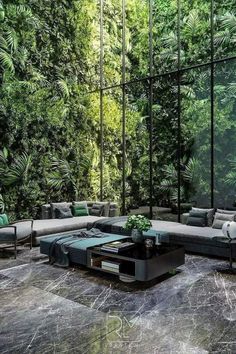 Modern luxury living room with biophilic home decor نباتات منزلية, Interior Design Images, Forest House, Villa Design