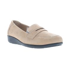 Leather or Suede upper, Slip on for easy entry,1.75\ wedge heel, Round toe, Removable insole, TPR outsole, Scotchgard™,Orthotic Friendly | Women's Propet Yetta Loafers in Doe Size 6 Wedge Dress Shoes, Supportive Shoes, Morning Meetings, Women's Slip On Shoes, Wedge Loafers, Loafer Shoes Women, Wide Width Shoes, Penny Loafer, Sandal Fashion