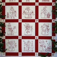 a quilted wall hanging with christmas images on it