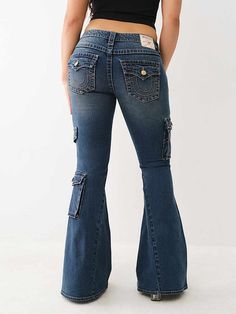 BIG T LOW RISE CARGO FLARE JEAN Low Rise Jeans Outfits Plus Size, Low Rise True Religion Jeans, Plus Size Low Rise Jeans, Low Rise Jeans Plus Size, How To Style Low Rise Jeans, Low Rise Cargo Pants, Hogwarts Dr, Outfit Pieces, Y2k Fits