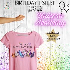 🌟 Welcome to our shop! Bring a touch of magic to your child's birthday with our Birthday T-shirt Design! This listing is a DIGITAL DOWNLOAD 📥 No physical item will be shipped 📥 The design will be sent to you via Etsy, and you can customize the text you want on the Sign 🎉 ⚠️ Can't find the design you're looking for? Contact us with your specific needs, and we'll create a custom design tailored just for you. You'll only be charged if it fully meets your expectations. ⚠️ If you have any difficulties editing, we will do it for you at no additional cost! ⚠️ COPYRIGHT NOTICE - All copyrights and trademarks of the character images used belong to their respective owners and are not being sold. This item is not a licensed product and I do not claim ownership over the characters used in my desig Birthday Unicorn Print Crew Neck T-shirt, Pink Unicorn Print T-shirt For Birthday, Cheap Birthday Party, Office Max, Wedding Shop, Girl Birthday, Kids Birthday, Digital Design, Birthday Parties