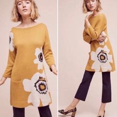 Anthropologie Field Flowers Sweater Tunic Dress Mustard Poppy Size Xs Nwt . Trusted Seller Fall Floral Print Yellow Dress, Yellow Floral Print Fall Dresses, Yellow Floral Print Dress For Fall, Yellow Floral Print Dresses For Fall, Mustard Dress For Fall Brunch, Mustard Dresses For Fall Brunch, Sweater Tunic Dress, Flower Poppy, Mustard Sweater