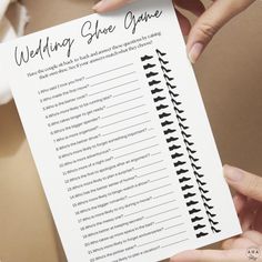 a person holding up a wedding shoe advice card with the wording below it in black and white