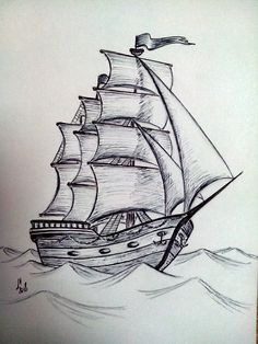 a drawing of a sailboat in the ocean