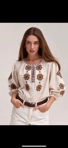 Women's embroidery "Tradition" Sizes: XS-S M-L XL-XXL. Fabric composition: 55% cotton, 45% linen. Machine embroidery, cross stitch.   The photo shows a model in size XS-S. Model parameters: Og 85 cm, Ht 60 cm, Ob 88 cm. Model's height: 173 cm Ukrainian Style, Embroidery Cross, Style Gift, Women's Shirt, Labour Day, Machine Embroidery, Ukraine, Gift For Her, Gender Neutral