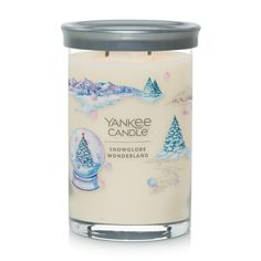 yankee candle snowglue wonderland with an image of a christmas tree in the center