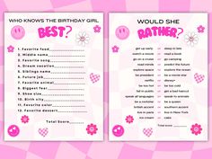 a pink birthday card with the words, who knows the birthday girl would she be?