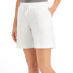 A Casual Essential With Versatile Style, These Karen Scott Shorts Are Comfy Pull-Ons With Limitless Mix-And-Match Possibilities Slant Pockets At Sides Pull-On Styling Imported Size & Fit Approx. Petite Inseam: 6-1/2" Due To Generous Sizing, We Suggest Sizing Down For The Perfect Fit Mid Rise; Relaxed Fit Material & Care Cotton/Spandex Machine Washable Versatile Spring Loungewear Shorts, Casual Bermuda Shorts With Built-in Shorts For Daywear, Chic White Knee-length Shorts, White Relaxed Fit Knee-length Bottoms, Versatile Cotton Shorts For Day Out, White Bermuda Bottoms For Day Out, Comfortable Bermuda Shorts For Spring, Casual White Bermuda Shorts For Day Out, White Knee-length Bottoms With Elastic Waistband