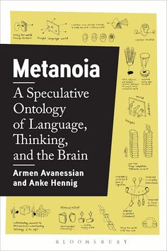 a book cover with black and yellow illustrations on it, including the words metanoia