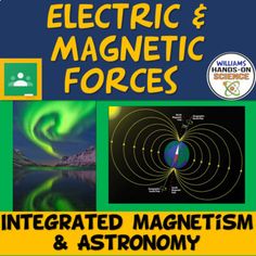 an illustrated book with the words, electric and magnetic forces in front of two pictures