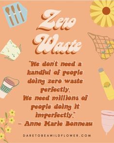 a pink background with various items on it and the words zero waste written in white