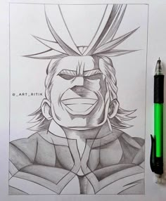 a pencil drawing of a character from the anime my hero all might have eyes closed