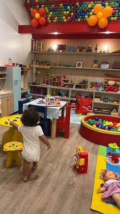 a child playing with toys in a playroom