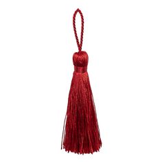 a red tasselle hanging on a white background