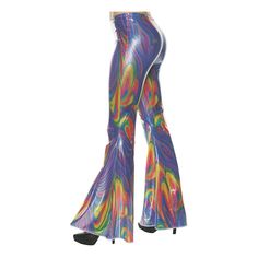 These funky, psychedelic pants are inspired from the 70s. Great for retro-themed parties, this costume includes a pair of multi-colored, metallic swirl, flare pants. Care Instructions: Hand wash cold water with mild soap. Tumble dry low. For best results hang or lay flat to dry. Disco Party Outfits, 1970s Costume, Unicorn Costumes, 70s Mode, 70s Costume, Disco Costume, Funky Pants, Kawaii Clothes Goth, Fall Fashion Skirts