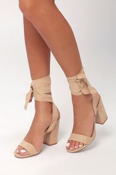 Alta Natural Suede Lace-Up Heels 2 High Heels Classy, Ankle Strap Chunky Heels, Basic Shoes, Heel Accessories, Prom Heels, Heels Classy, Cute Heels, Outfit Trends, Fashion Heels