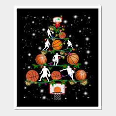 a christmas tree with basketballs on it