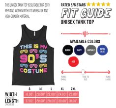 "90s T-Shirt, 90s Costume Clothing TShirt, 90s T Shirts, 90s Party Tee, 90s Birthday Present Gift, 90s Vintage Retro, 90s Hoodie Tank Top. THIS DESIGN AVAILABLE ON Men's Women's Kids Youth T-Shirts, V-Necks, Racerbacks, Tank Tops, Long Sleeves, Sweatshirts, and Hoodies. Please check the \"Style/Size\" drop-down menu for options. All our products are made in the USA. We offer high-quality fabrics combined with equally high-quality printing. UNISEX PREMIUM T-SHIRT: The Bella Canvas 3001 t-shirt fe 90s Inspired Multicolor Letter Print Tops, Fun Custom Print Tops For Streetwear, Unisex Fun Tops For Streetwear, 90s Black Tops With Funny Print, 90s Style Black Tops With Funny Print, Black 90s Tops With Funny Print, Unisex Trendy Streetwear Tops, 90s Style Black Top With Funny Print, 90s Custom Print Tops For Streetwear