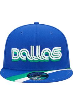 Wear your Mavericks style with pride in this Dallas Mavericks New Era Blue 2022 NBA City Edition 9FIFTY Snapback Hat! This Dallas Snapback Hat features a front embroidered team logo on a NBA City Edition inspired design. Win Mavericks!! New Era NBA 2022 City Edition 9FIFTY, Official City Edition team logo embroidery on front, Official NBA logo embroidery on back, Inspired by NBA City Edition Uniforms, Side New Era flag, Polyester, Wipe clean with cloth or cleaning kit, 4 Blue Fitted Hat With Embroidered Logo For Sports Events, Blue Baseball Cap With Embroidered Logo For Fans, Blue Sports Fan Snapback Hat For Sports Events, Blue Snapback Hat With Embroidered Logo For Fans, Sporty Blue Fitted Hat With Embroidered Logo, Blue Fitted Hat With Embroidered Logo For Sports, Blue Embroidered Logo Snapback Hat For Fans, Team-colored Snapback Hat With Embroidered Logo For Sports Events, Blue Snapback Hat With Embroidered Logo For Sports