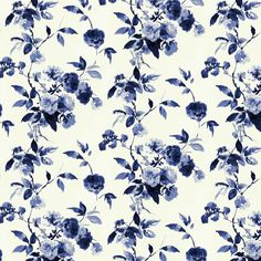 a blue and white floral pattern with leaves