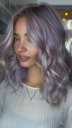 30 Edgy Blonde Hair Color Inspirations Platinum With Lavender Highlights, Pastel And Blonde Hair, Purple Highlights Blonde Hair Short, Platinum Blonde Purple Hair, Hint Of Purple Hair, Icy Lavender Hair, Silver Lavender Hair Short, Lavender Highlights Blonde Hair, Purple Balayage Blonde