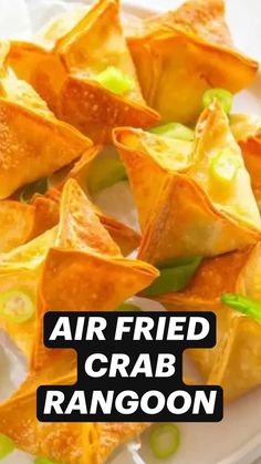 an air fried crab rangoon on a white plate