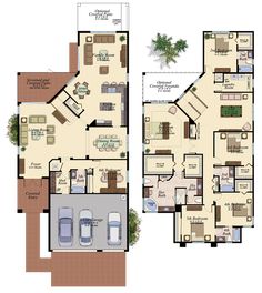 two story house plans with open floor plan and living room, kitchen and dining area