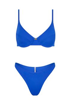 The 90s called. Featuring the same fabric you know and love, this iconic sculpting bikini top in Royal Blue makes all your retro dreams come true. Designed to hug your curves, this chic and minimalist underwire style cinches in all the right places. Underwired balcony style bikini Double-lined  Suited to both small & large busts Fully adjustable shoulder straps Golden rear clasp 84% polyamide + 16% elastane Model Measurements:  Model wears size XS top and bottom Height 176 cm | Bust 85 l Wai Balcony Style, 90s Chic, Gooseberry Intimates, Beach Days, Dreams Come True, High Cut, The 90s, Cut And Style, Model Measurements