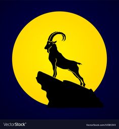 an animal standing on top of a cliff in front of a full moon at night