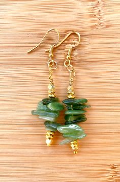 Natural Stone Jade Dangle Earrings, Spiritual Agate Gemstone Earrings, Gold Gemstone Bead Drop Earrings, Gold Drop Earrings With Gemstone Beads, Gold Jade Jewelry With Stones, Elegant Earrings With Gemstone Beads, Agate Gemstone Bead Dangle Earrings, Green Agate Gemstone Earrings, Elegant Agate Gemstone Bead Earrings