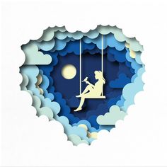 Girl in the cloud 3D Paper Cut Shadow Box Template, SVG Digital Download Files, Shadow Box SVG Digital Download Files, Cricut, Lightbox Shadow Box Template, Shadow Box Svg, Girl Shadow, Laser Cut Wood Crafts, Paper Engineering, Templates Printable Free, Box Template, Paper Cutout