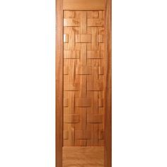 a wooden door with an intricate pattern on the front and side panel, as well as a