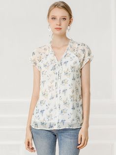 Shop Allegra K for ditsy floral print chiffon short sleeve ruffle blouse you are looking for, get more women's blouses for yourelf. Order now! Free Returns! Chiffon Shorts, Floral Print Chiffon, Ditsy Floral Print, Women's Blouses, Ruffle Shorts, Summer Patterns, Neck Ruffle, Floral Chiffon, Summer Floral