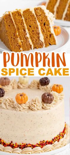 pumpkin spice cake with cream cheese frosting and sprinkles on the top