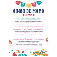 Cinco de Mayo Trivia with Answers Printable by LittleSizzle Game To Play With Friends, Mexican Independence Day, Activity Bags, Play With Friends, Game To Play, Mexican Holiday, Crafts For Seniors, Trivia Game, Trivia Games