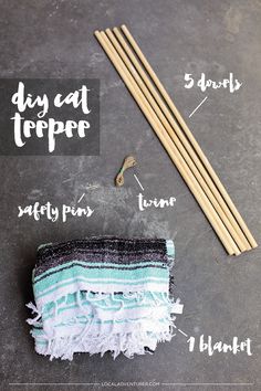 the instructions for how to make a diy cat teepeee with yarn and bamboo sticks