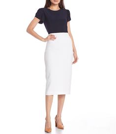 Summer Workwear Skirt In Elastane, Summer Workwear Pencil Skirt In Elastane, Summer Workwear Elastane Pencil Skirt, Fitted Pencil Skirt For Summer Workwear, Midi Pencil Skirt, Midi Skirt Pencil, Stretch Crepe, Dillard's, Preston