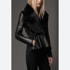 100% Authentic. Brand New Without Tags. Add Polish To Any Look With This Statement Jacket By Burberry. For Starters, It's Got The Most Flattering Cut With Those Slim Sleeves, And Peplum Action That Flares Out At The Waist Creating An Elegant Silhouette. The Real Showstopper Is The Soft Supple Lambskin Leather Complete With The Rabbit Fur. Fall Leather Jacket With Long Sleeves For Evening, Long Sleeve Leather Jacket For Fall Evenings, Elegant Black Leather Jacket For Evening, Fall Evening Long Sleeve Leather Jacket, Designer Leather Jacket For Evening In Fall, Sleek Leather Jacket For Winter Evenings, Sleek Leather Jacket For Evening In Winter, Sleek Evening Leather Jacket For Winter, Chic Black Leather Evening Jacket