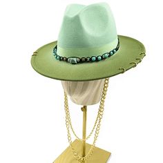 Punk Ombre Fedora Hat with beaded and embroidered embellishments and gold chain Material: Cotton Poly Blend Size: 56-58cm Embroidered Embellishments, Ombre Green, Black Fedora, High Heel Sneakers, Green Ombre, Beaded Trim, Boot Bag, Fedora Hat, Sneaker Heels