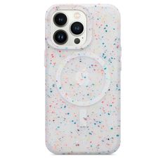 an iphone case with colorful sprinkles on the front and back cover, in white