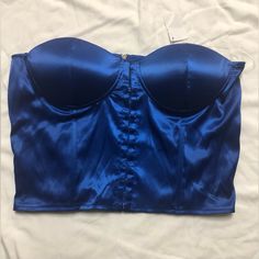 New Never Worn Royal Blue Satin Corset Top Size: Xxl Color: Royal Blue Underwire Not Very Secure (See Photos) Fitted Blue Crop Top With Built-in Bra, Blue Satin Top For Summer, Blue Satin Tops For Summer, Blue Crop Top With Built-in Bra, Blue Crop Top With Built-in Bra For Party, Blue Party Tops With Built-in Bra, Blue Fitted Crop Top For Night Out, Metallic Crop Top, Beaded Crop Top