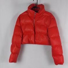 Rsvp $425 Staud Cropped Ace Puffer Coat Vegan Leather Cherry Full Zipper Women's Size S. Will Receive A Full Package Close Jacket. 18" From Top To Bottom. 11/2 Haeb Puffer Coat, Vegan Leather, Puffer, Cherry, Jackets & Coats, Jackets For Women, Womens Sizes, Zipper, Red